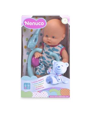 Nenuco Care Azul Muñeco Bebé con Accesorios Médicos y de Alimentación 35 cm