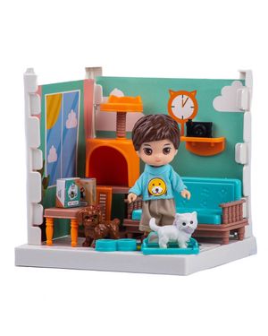 Casa de Muñecas con Sala 2 Mascotas Muñeco y Accesorios